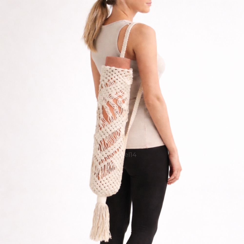 Oak & Reed Macrame Yoga Mat Bag Free People Natural Cotton Boho NWT